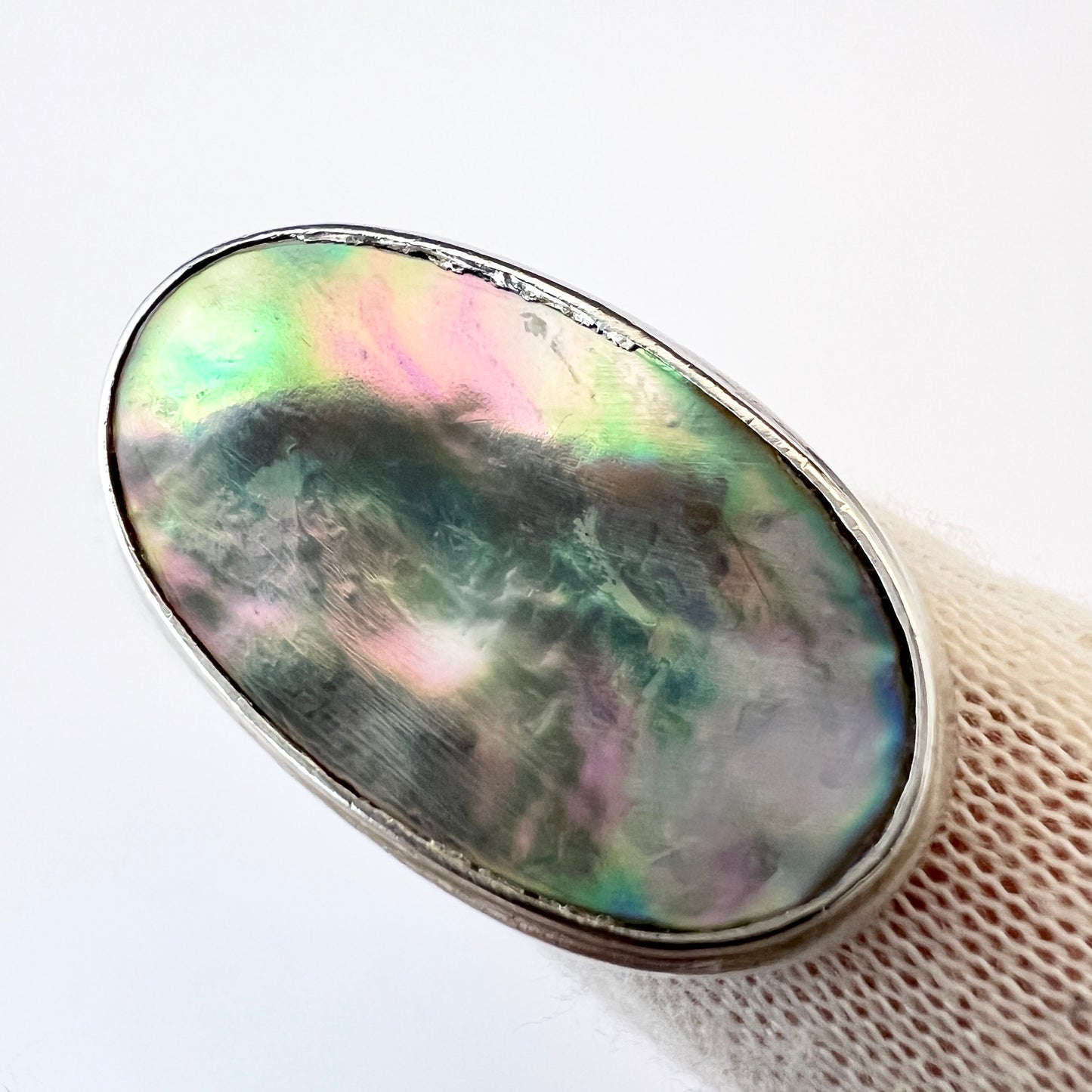 Palle Bisgaard, Denmark 1960s Vintage Bold Sterling Silver Abalone Ring.