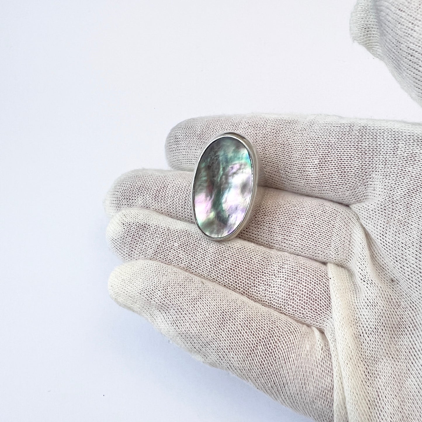 Palle Bisgaard, Denmark 1960s Vintage Bold Sterling Silver Abalone Ring.