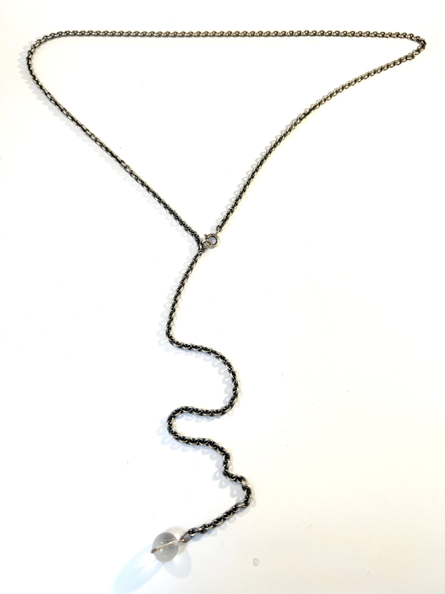 Vintage c 1970s Sterling Silver Quartz Back Necklace.