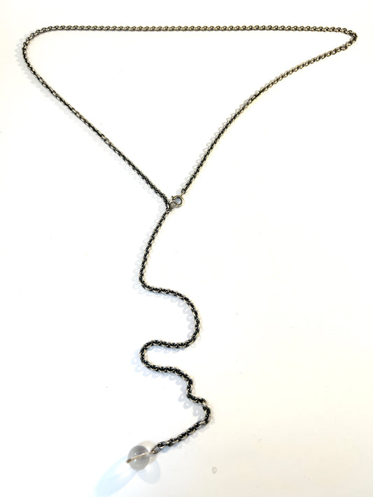 Vintage c 1970s Sterling Silver Quartz Back Necklace.