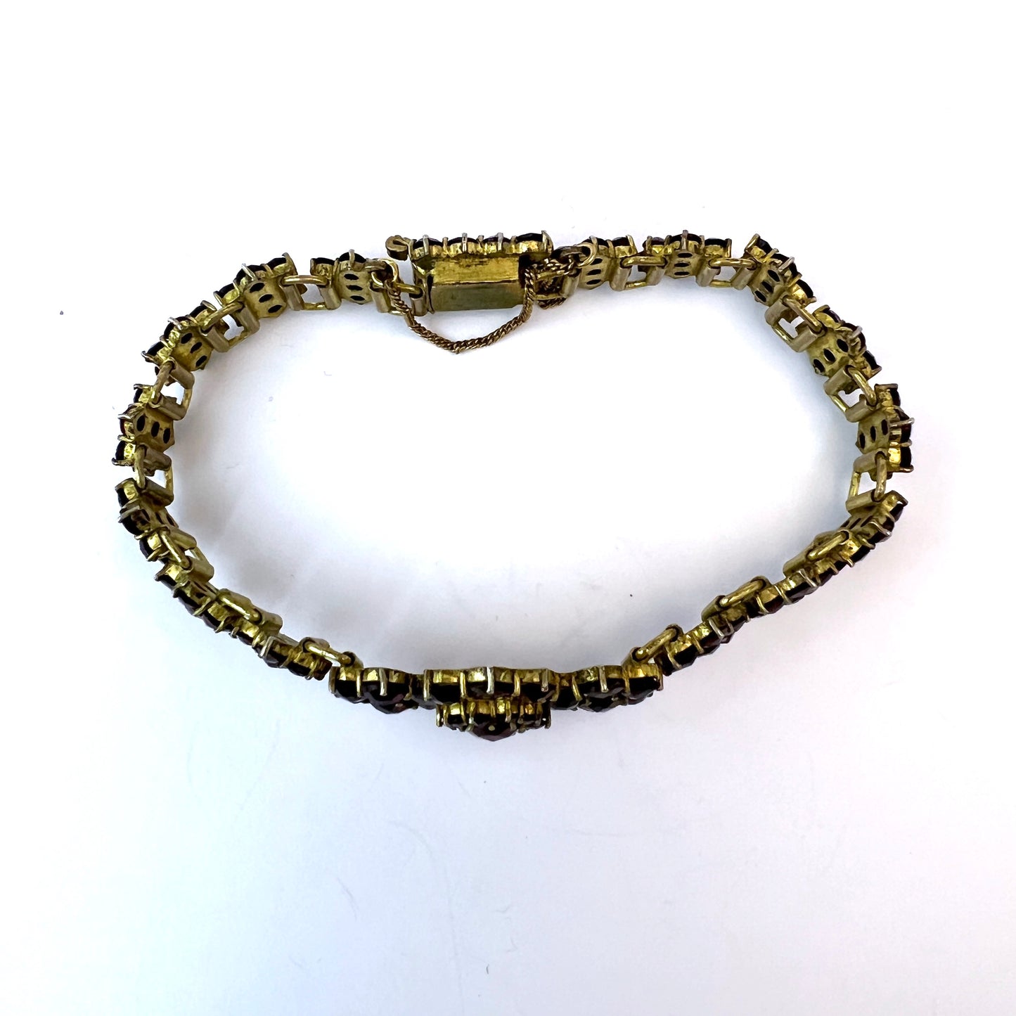 Early 1900s Bohemian Garnet Yellow Metal Bracelet.