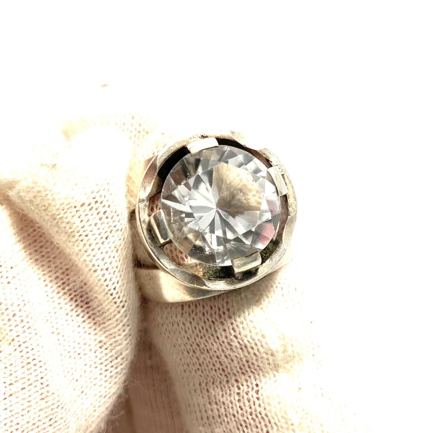K Gronwall, Sweden 1966. Vintage Modernist Sterling Silver Rock Crystal Ring.