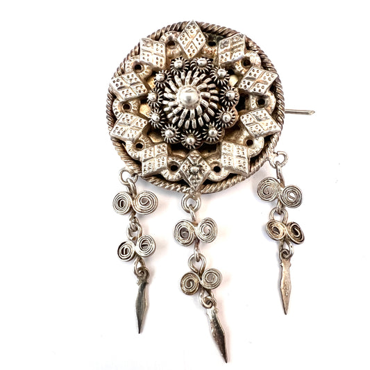 Scandinavia mid 1800s. Antique Solid Silver Traditional Brooch.