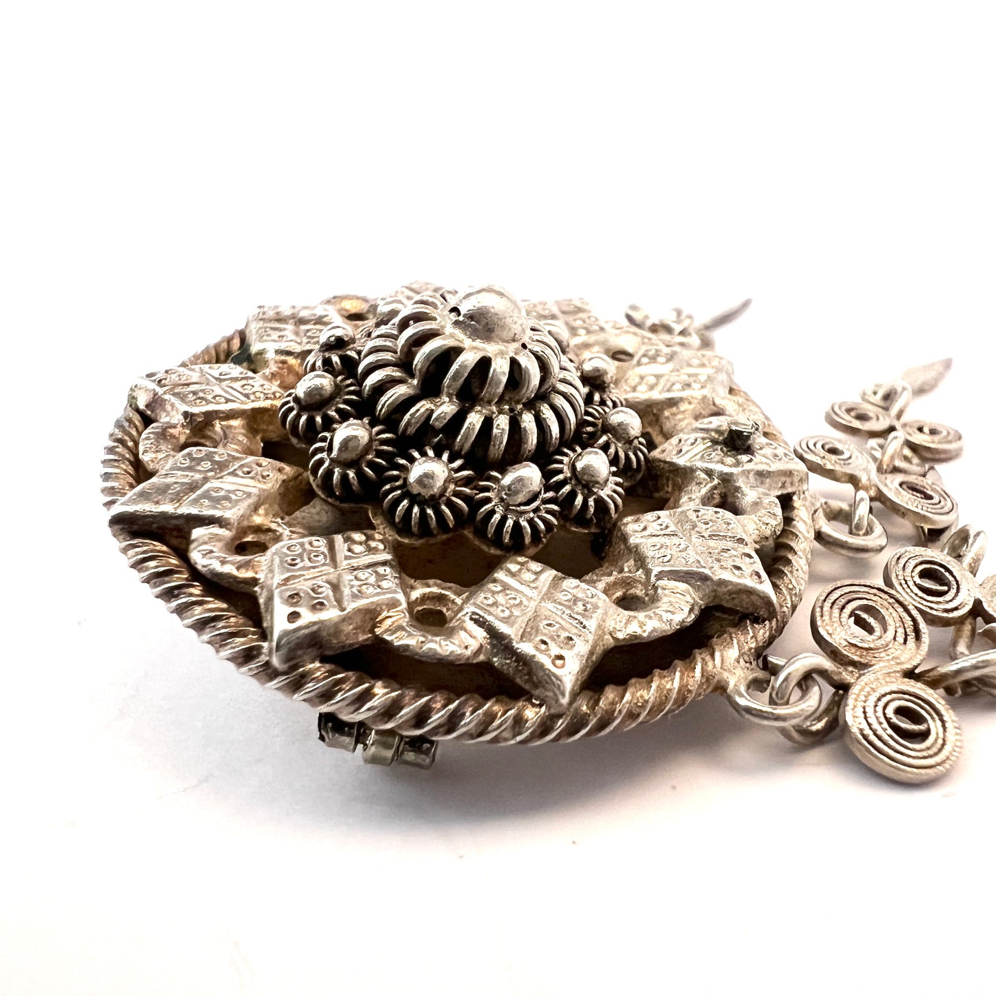 Scandinavia mid 1800s. Antique Solid Silver Traditional Brooch.