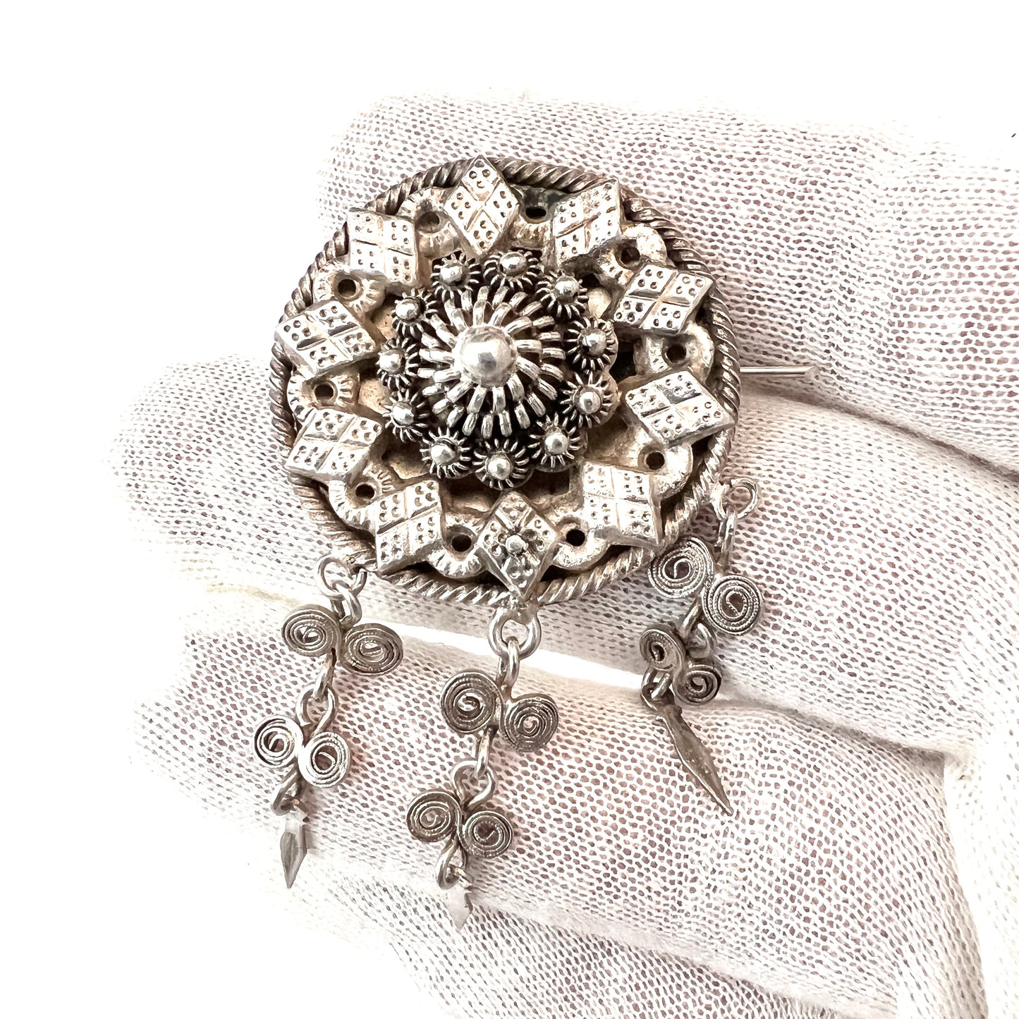 Scandinavia mid 1800s. Antique Solid Silver Traditional Brooch.