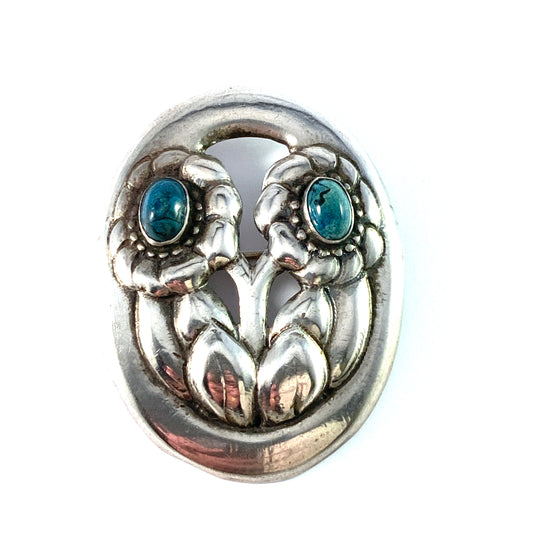 Grann & Laglye, Denmark c 1910s Skonvirke Art Nouveau Solid Silver Brooch