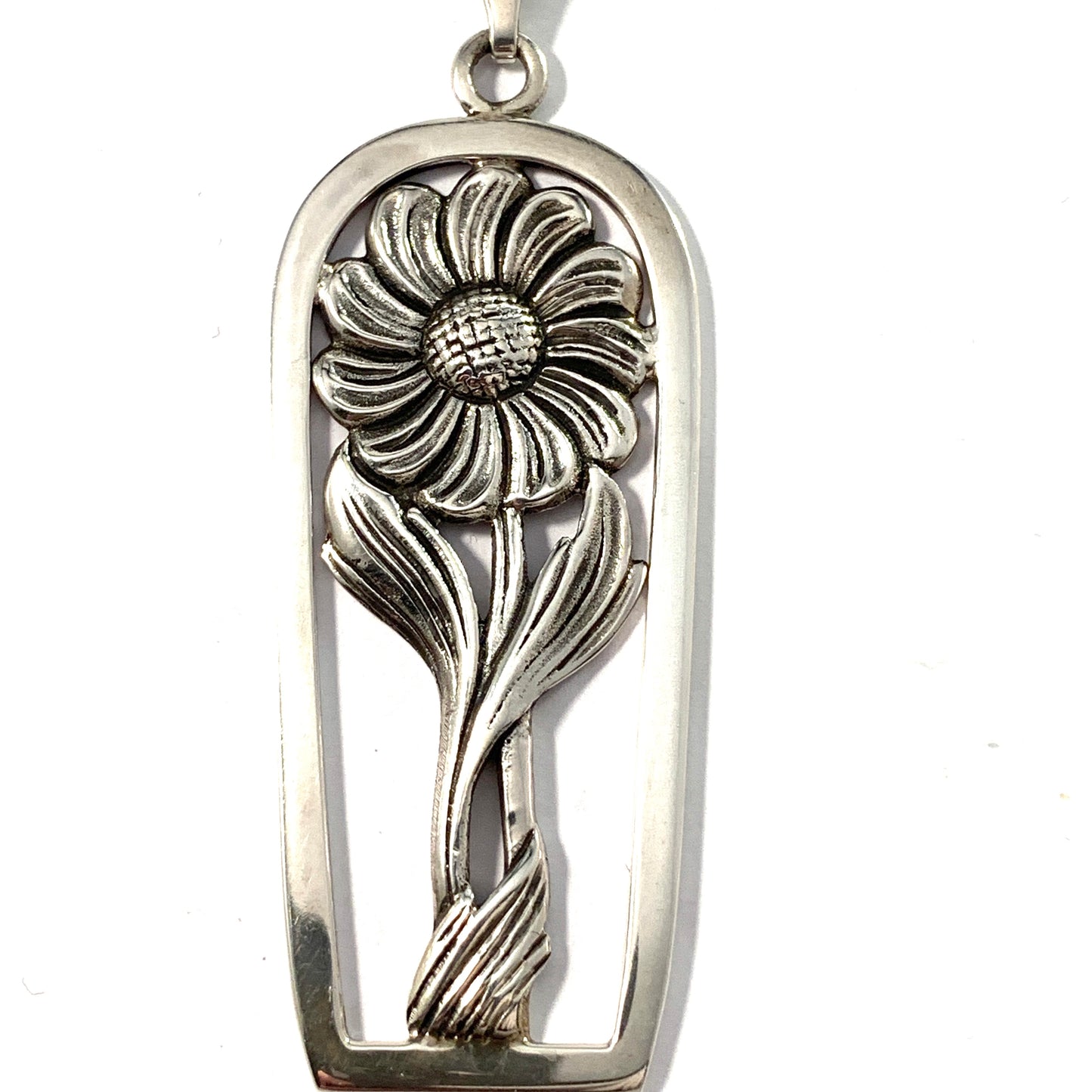 Swedish Import 1970s. Sterling Silver Large Flower Hippie Pendant Necklace.
