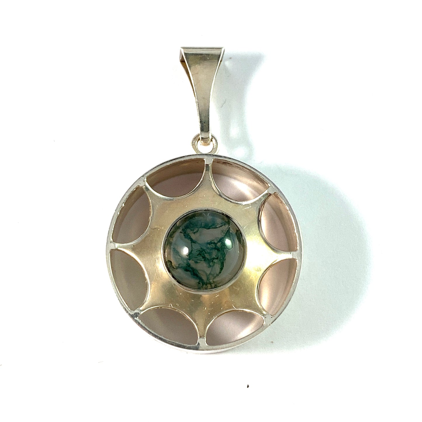 Salovaara, Finland 1970s. Sterling Silver Moss Agate Pendant.