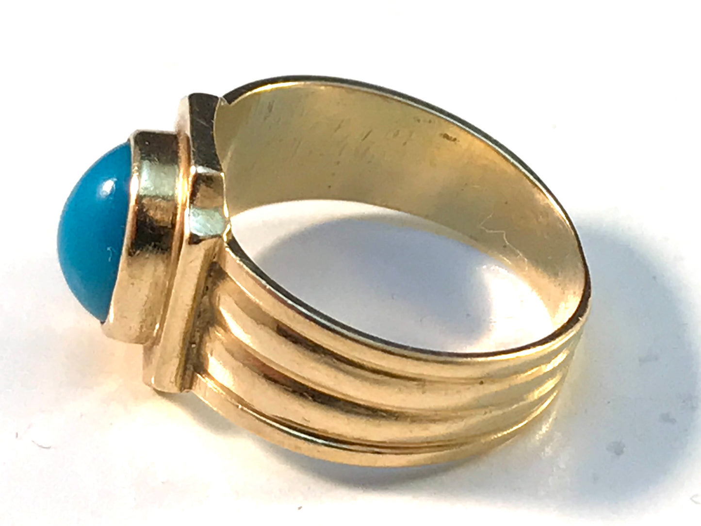 Lebanon Mid Century Modern 1950-60s, 18k Gold Turquoise Ring.