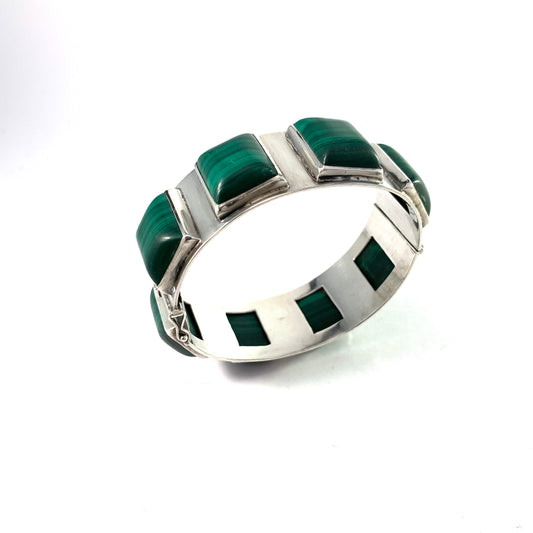 Gerdt Hartvig Sandqvist, Stockholm 1962. Sterling Silver Malachite Bracelet. 2.87oz