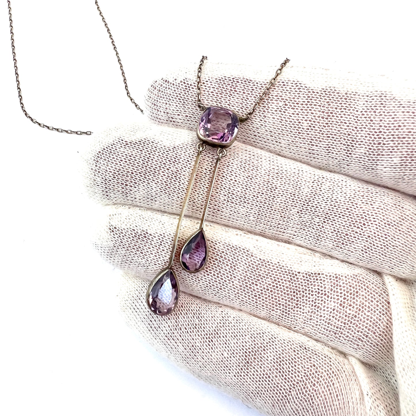 K.Andersson Sweden c 1920. Antique Solid Silver Amethyst Negligee Necklace
