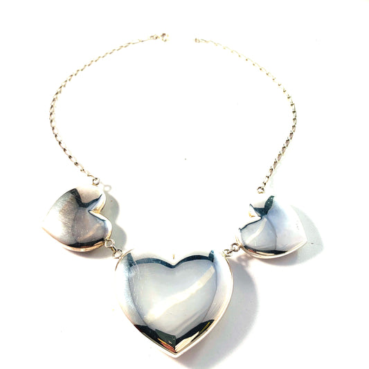 Vintage Large 830 Silver Hearts Love Necklace.