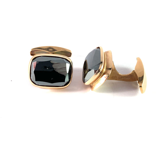 H.J. Reivonen, Finland year 1970, 14k Gold Hematite Cufflinks.