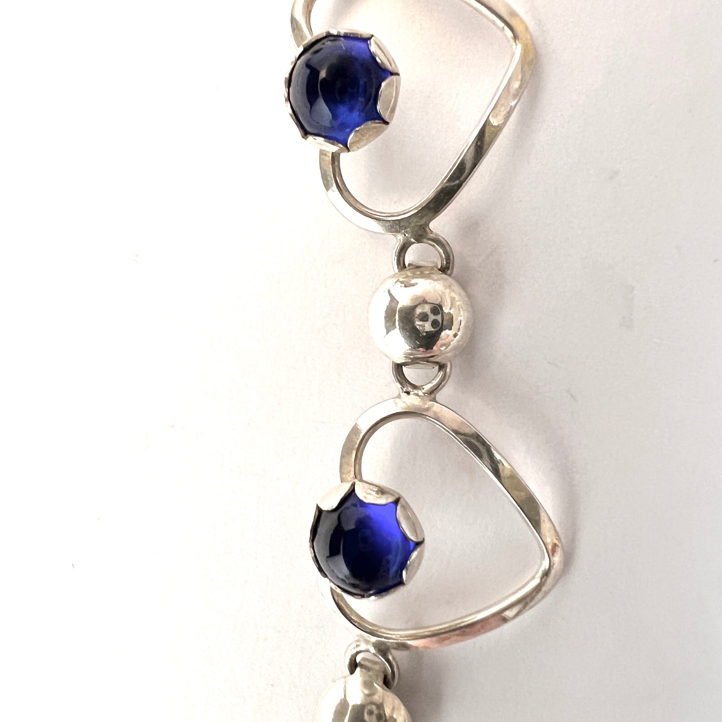 Sweden 1950s. Solid Silver Intense Blue Synthetic Stones Heart Necklace.