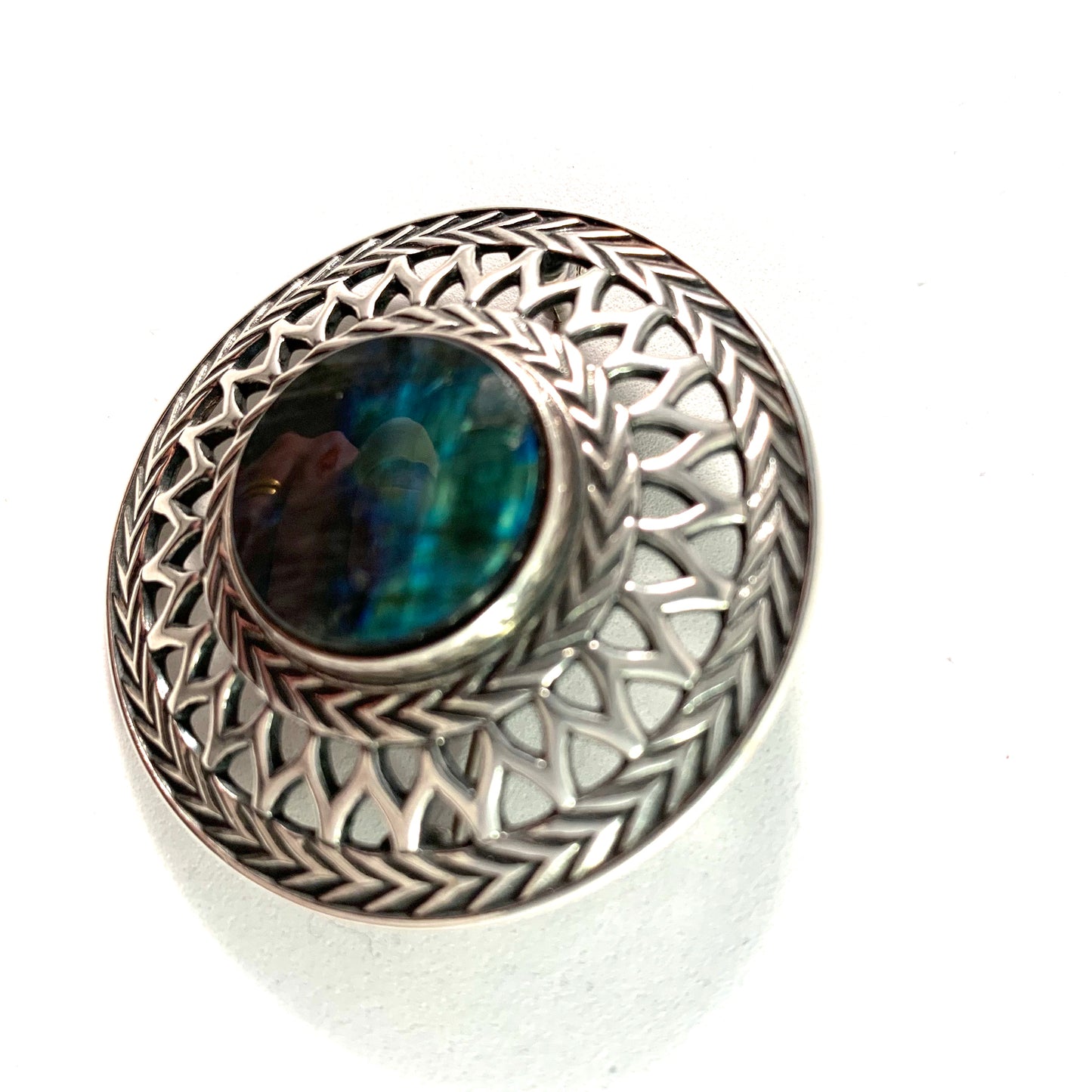 Kalevala Koru, Finland Vintage Sterling Silver Labradorite Brooch.