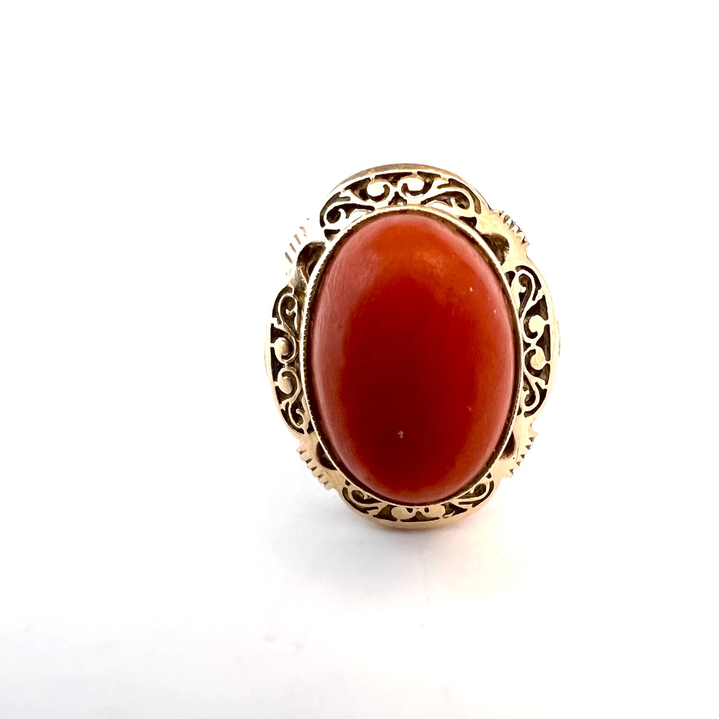 Warsaw Poland c 1960s Bold 14k Gold Coral Ring.