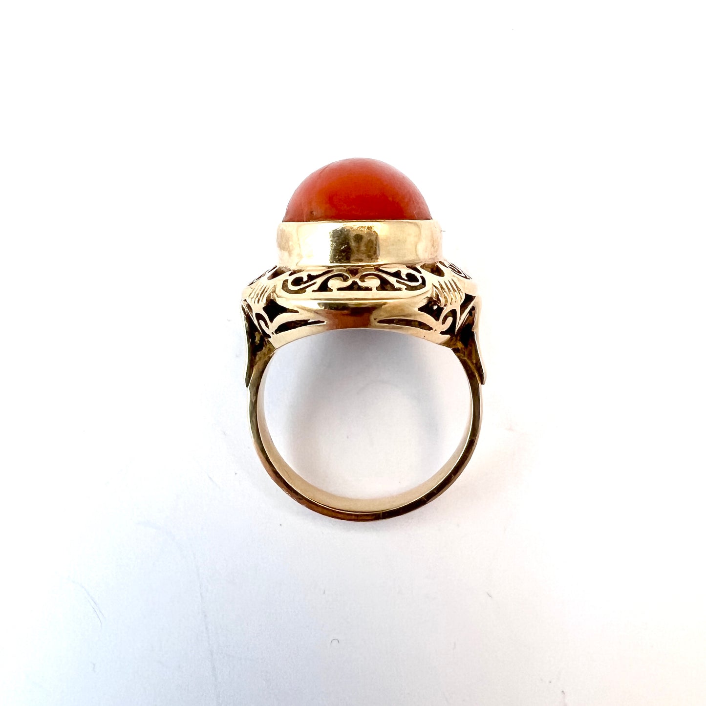 Warsaw Poland c 1960s Bold 14k Gold Coral Ring.