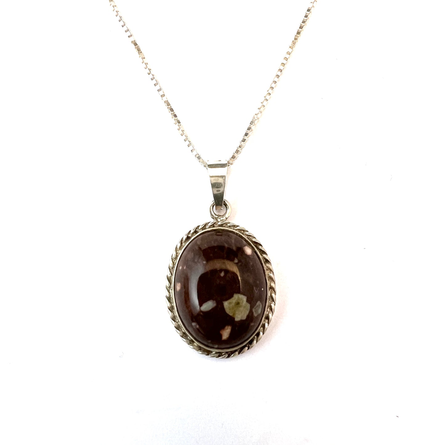 Bronsil, Sweden. Vintage Sterling Silver Porphyry Pendant Necklace.