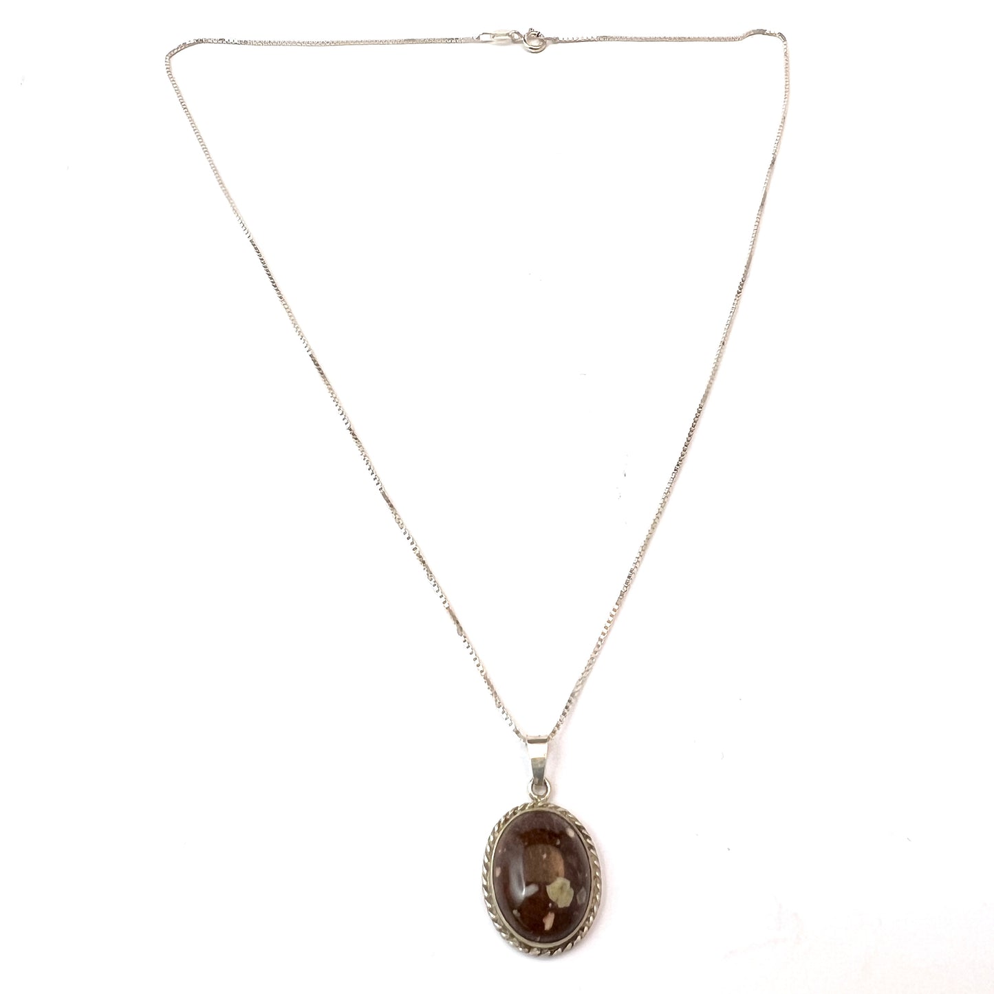 Bronsil, Sweden. Vintage Sterling Silver Porphyry Pendant Necklace.