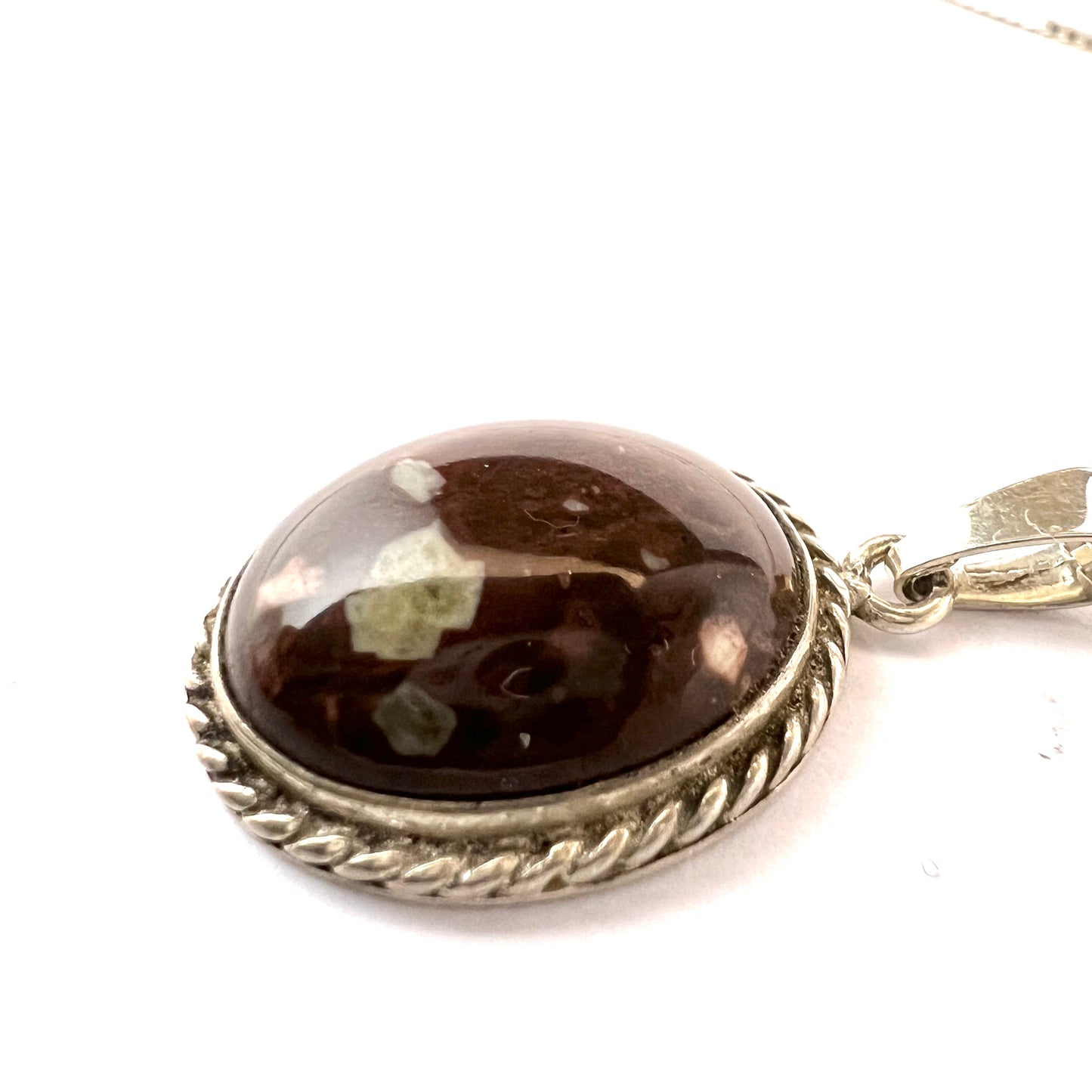 Bronsil, Sweden. Vintage Sterling Silver Porphyry Pendant Necklace.