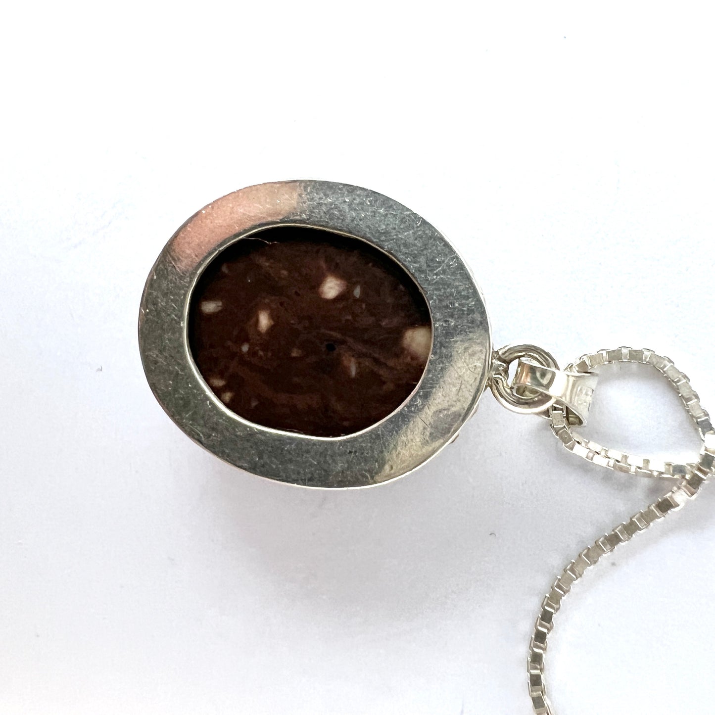 Bronsil, Sweden. Vintage Sterling Silver Porphyry Pendant Necklace.