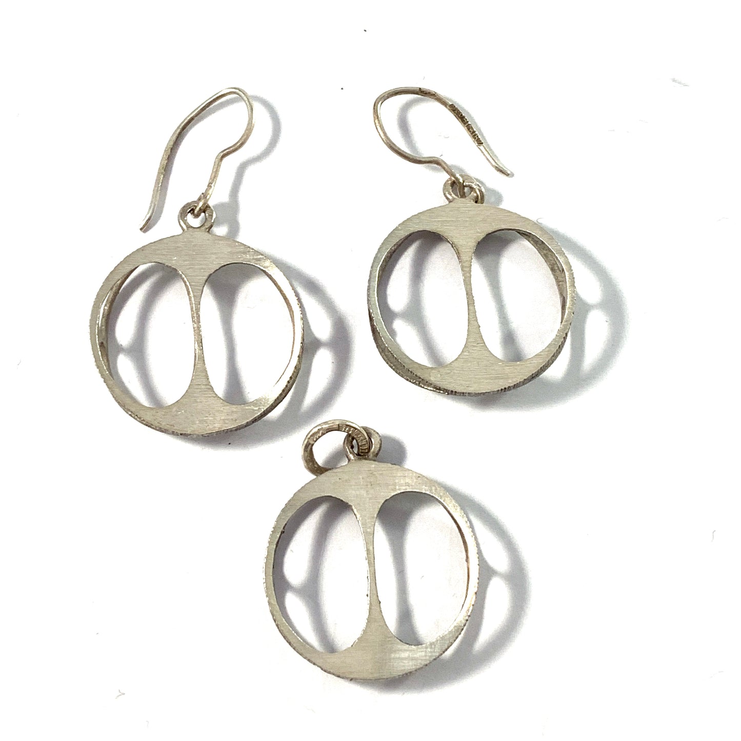 Karl Laine for Sten & Laine Finland 1970-73 Solid Silver Earrings and Pendant.