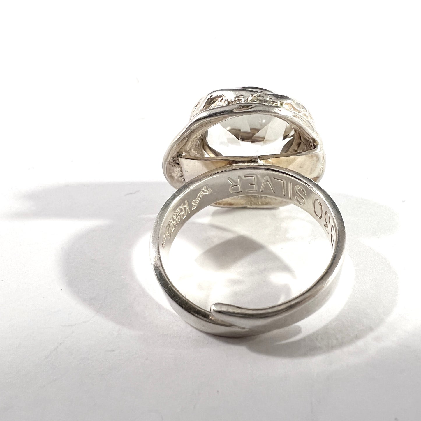 Raimo Keskinen, Finland 1970s. Solid Silver Rock Crystal Ring. Adjustable Size.