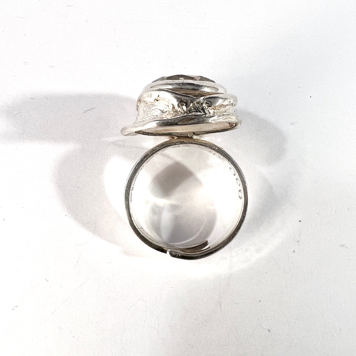 Raimo Keskinen, Finland 1970s. Solid Silver Rock Crystal Ring. Adjustable Size.