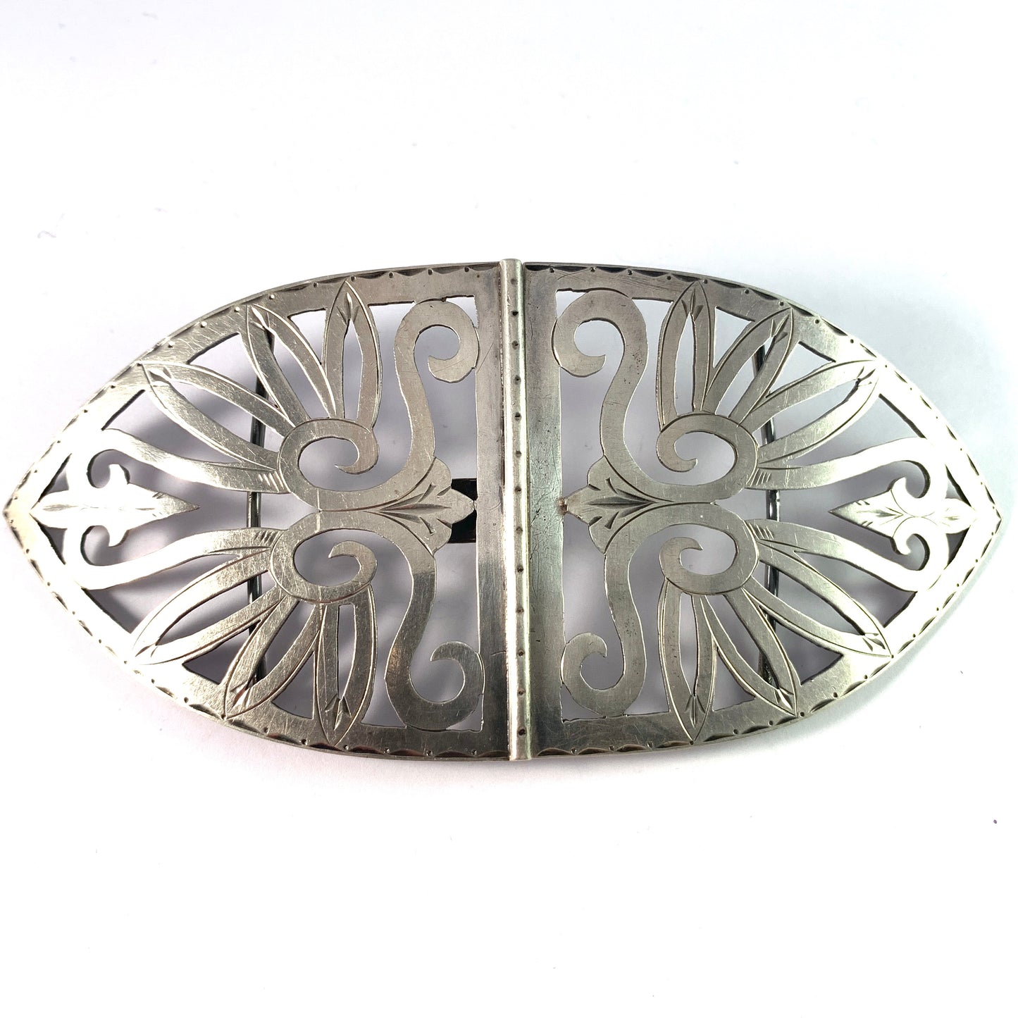 H Fisher, Copenhagen c 1900 Art Nouveau 826 Silver Very Large Buckle