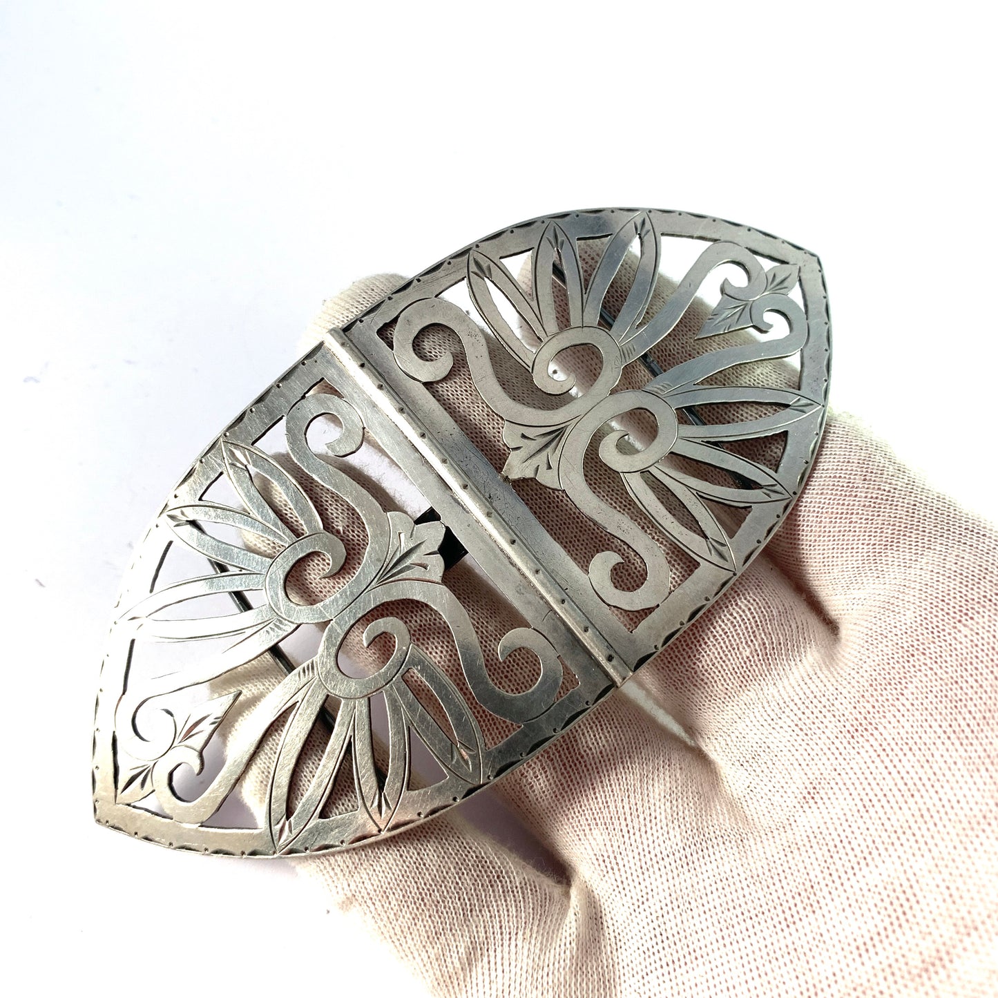 H Fisher, Copenhagen c 1900 Art Nouveau 826 Silver Very Large Buckle