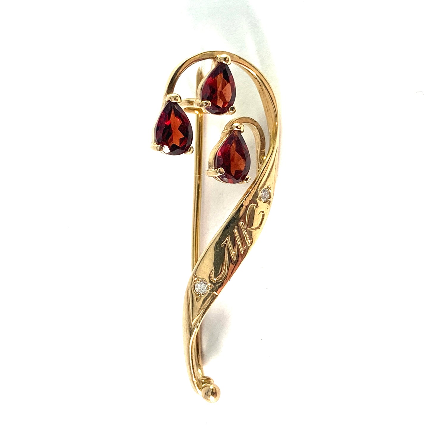 Edwardian Art Nouveau 14k Gold Diamond Garnet Brooch.