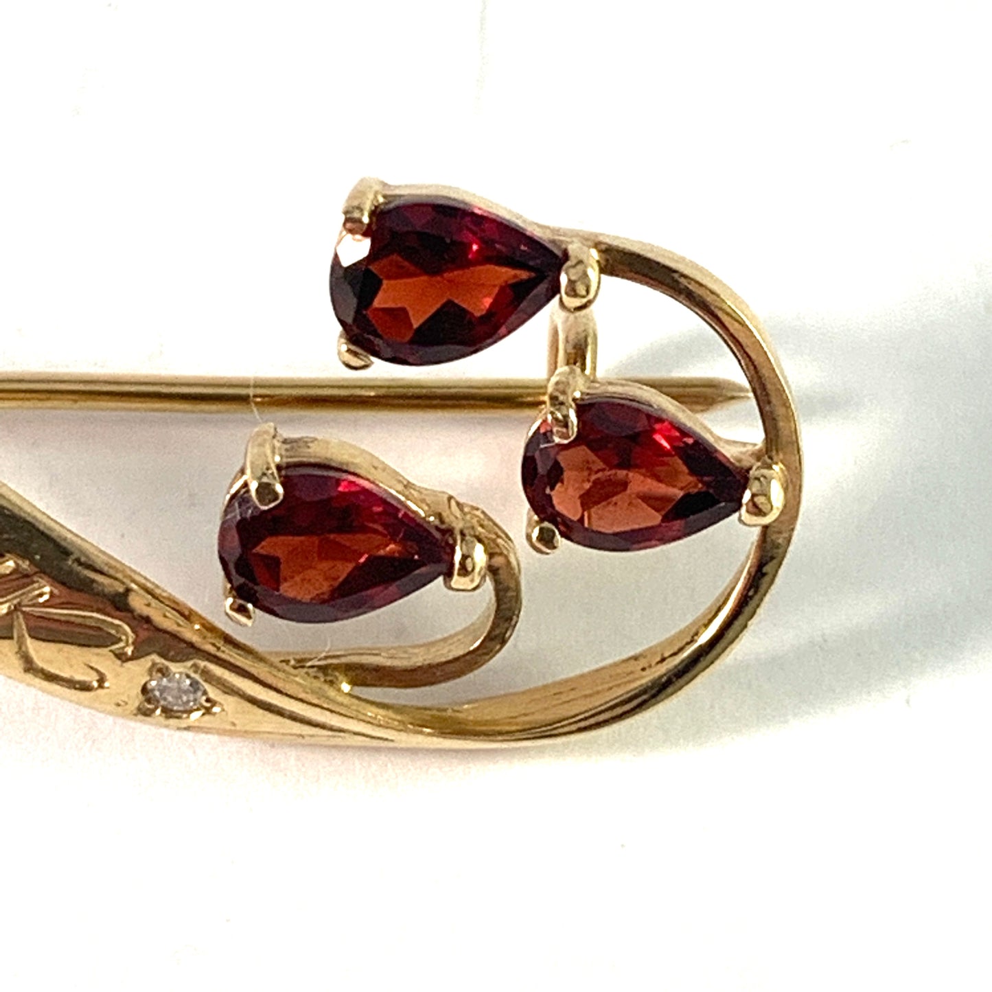 Edwardian Art Nouveau 14k Gold Diamond Garnet Brooch.