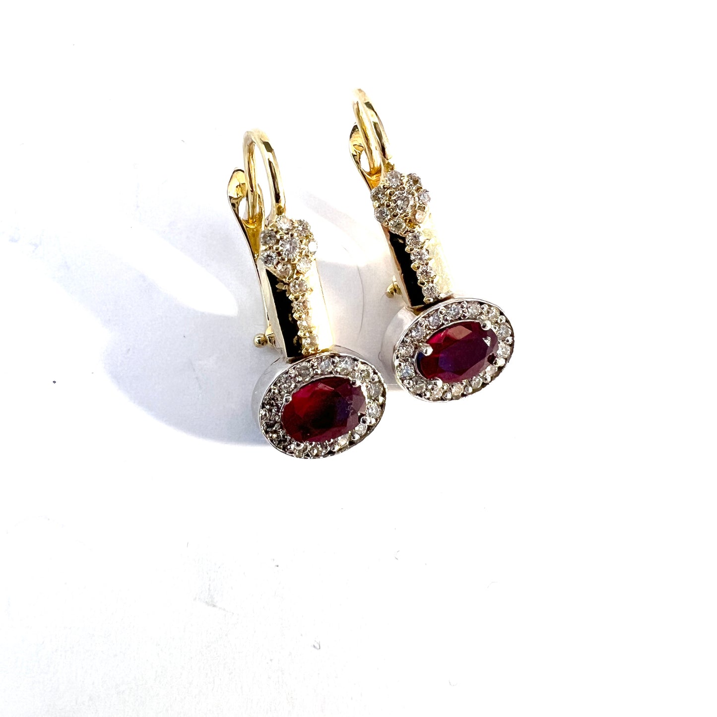 Vintage 14k Gold Diamond Reversible Blue and Red Sapphire/Ruby Earrings.