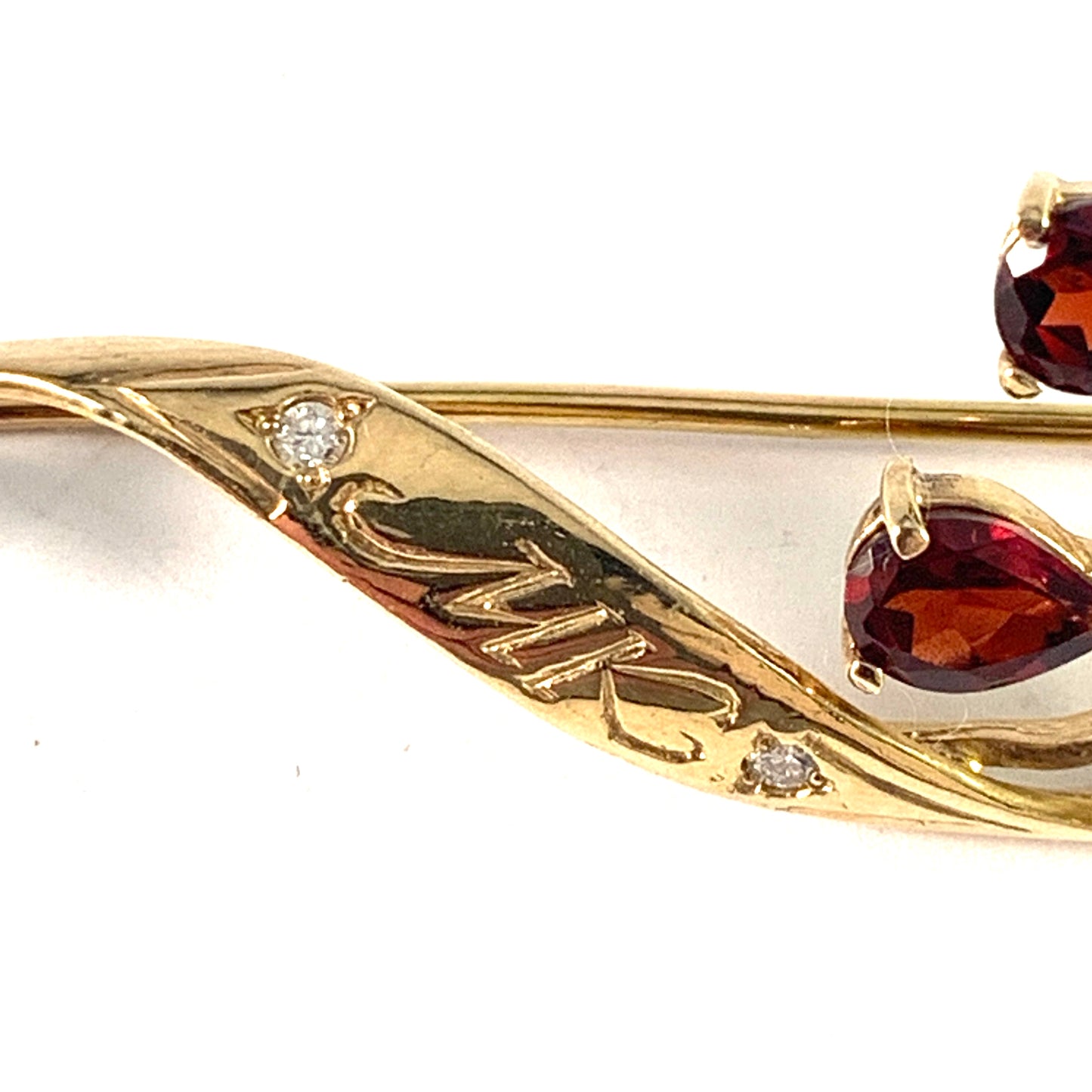 Edwardian Art Nouveau 14k Gold Diamond Garnet Brooch.