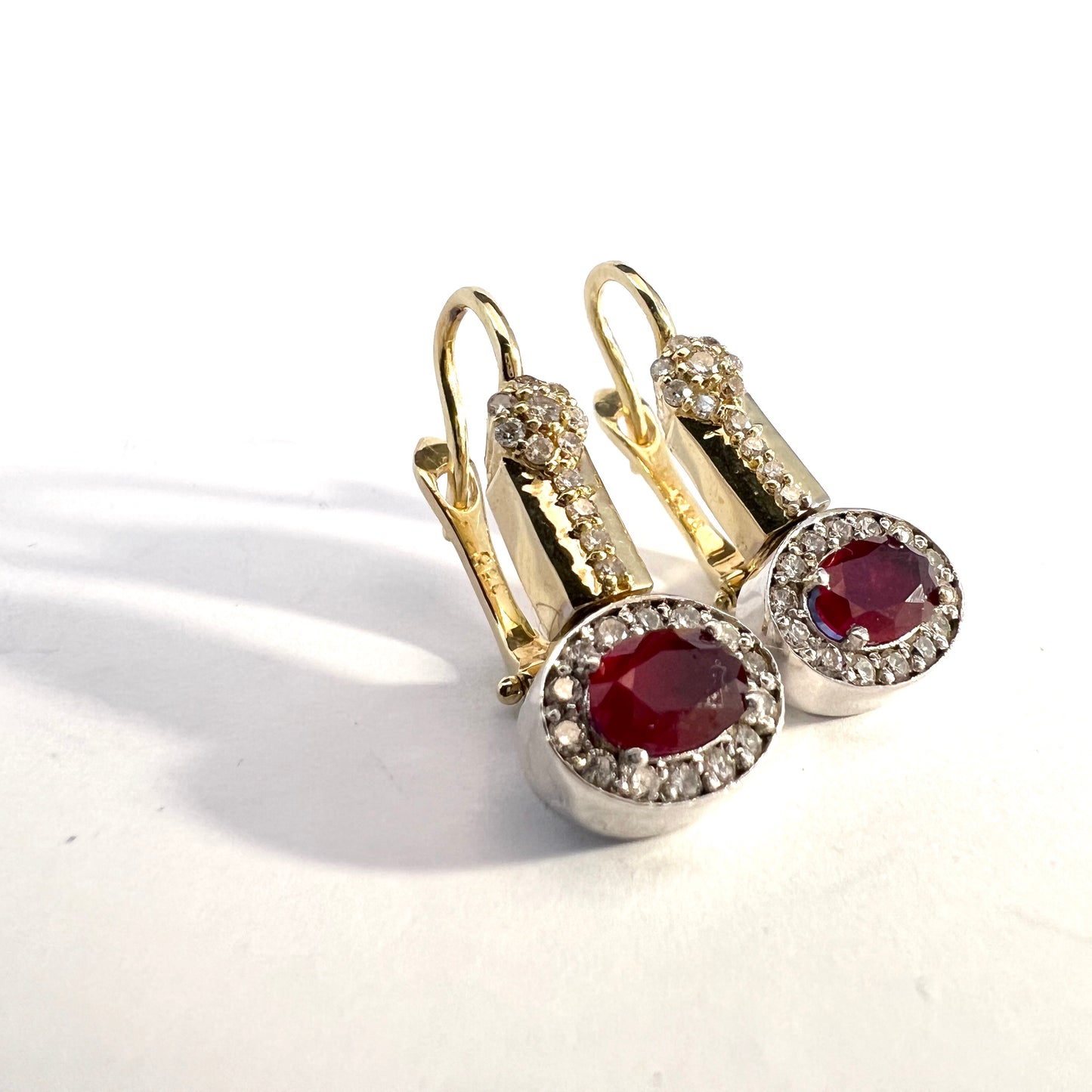 Vintage 14k Gold Diamond Reversible Blue and Red Sapphire/Ruby Earrings.