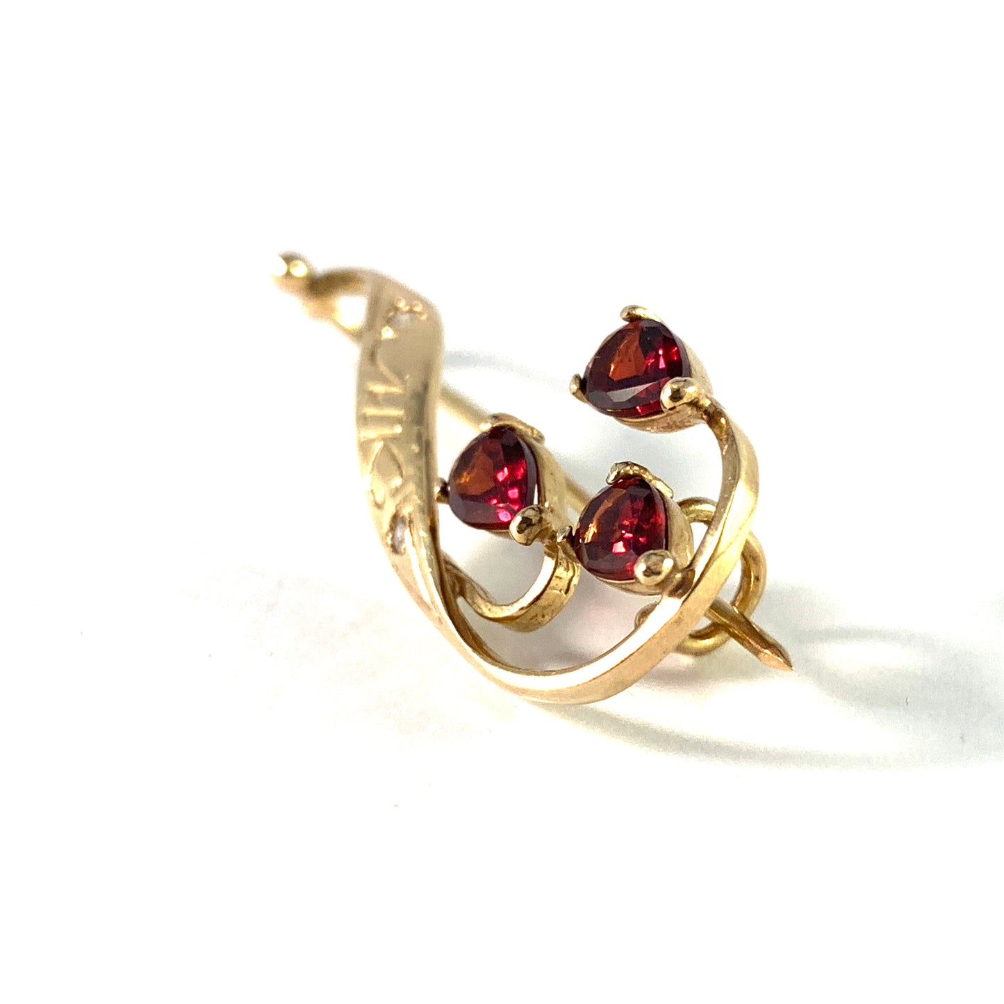 Edwardian Art Nouveau 14k Gold Diamond Garnet Brooch.