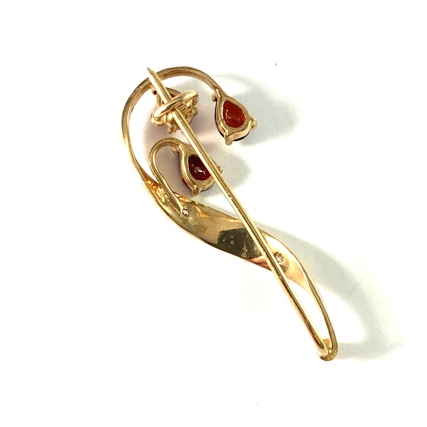 Edwardian Art Nouveau 14k Gold Diamond Garnet Brooch.