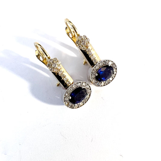 Vintage 14k Gold Diamond Reversible Blue and Red Sapphire/Ruby Earrings.