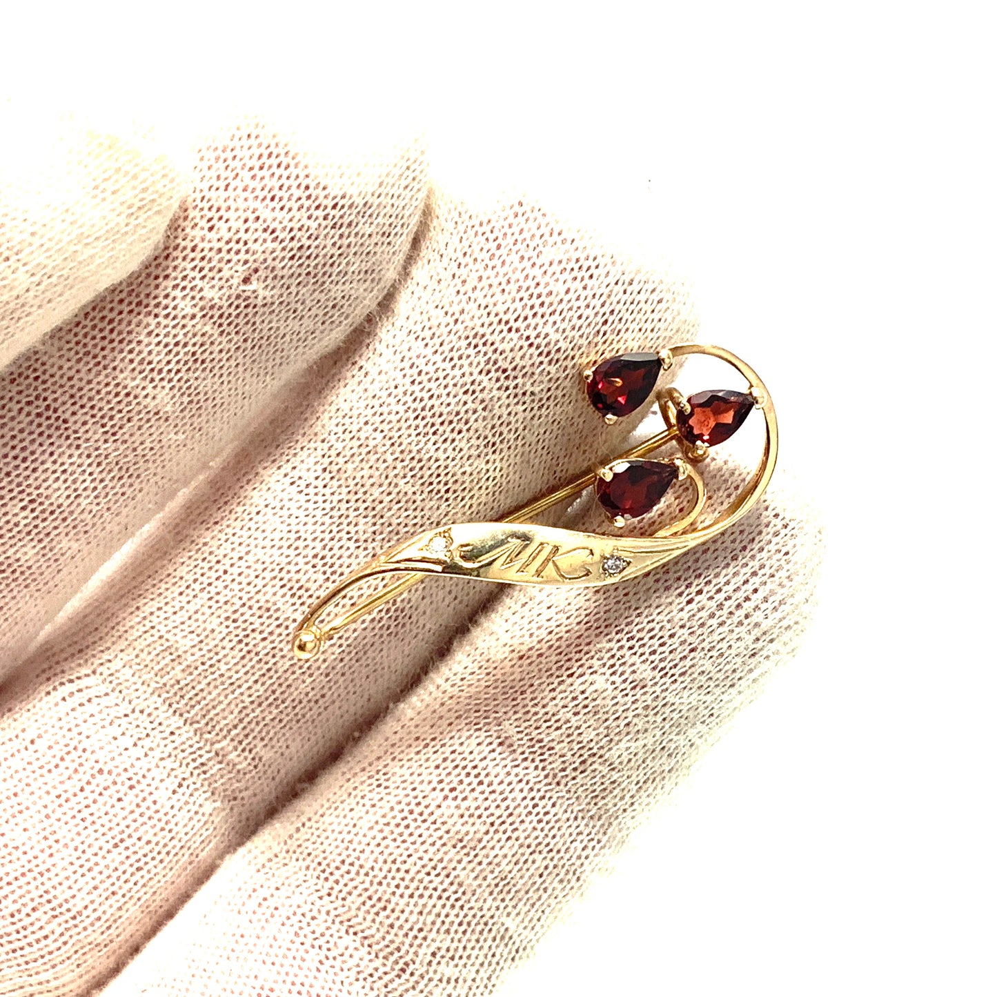 Edwardian Art Nouveau 14k Gold Diamond Garnet Brooch.