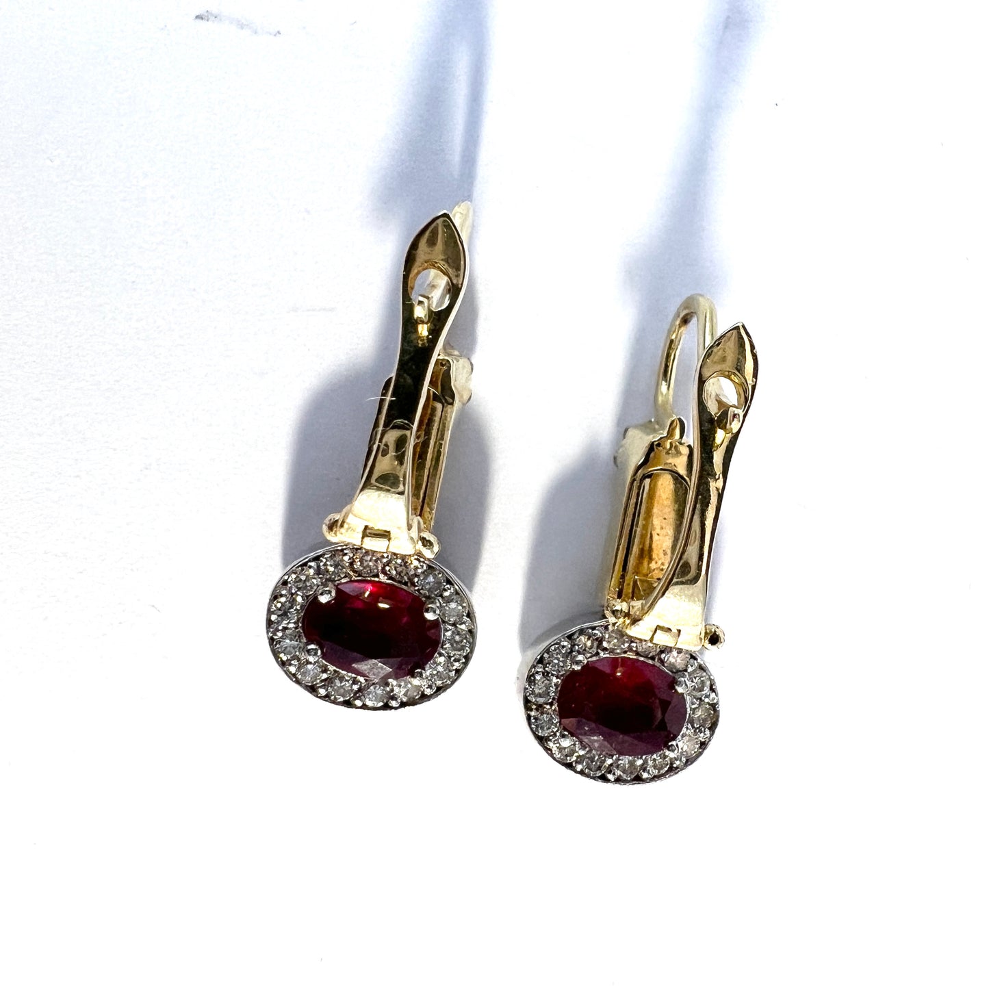 Vintage 14k Gold Diamond Reversible Blue and Red Sapphire/Ruby Earrings.