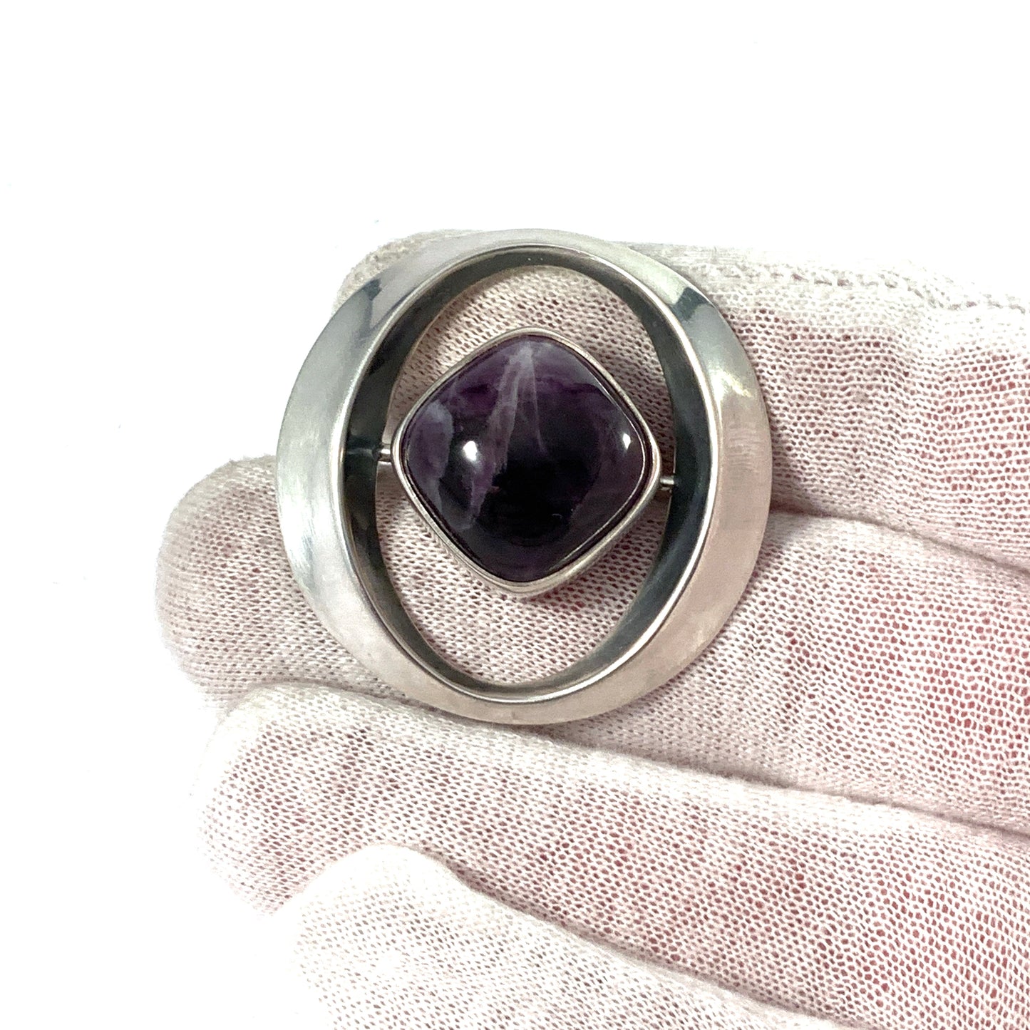 Erik Granit, Finland 1962 Modernist Solid Silver Amethyst Brooch Pendant.