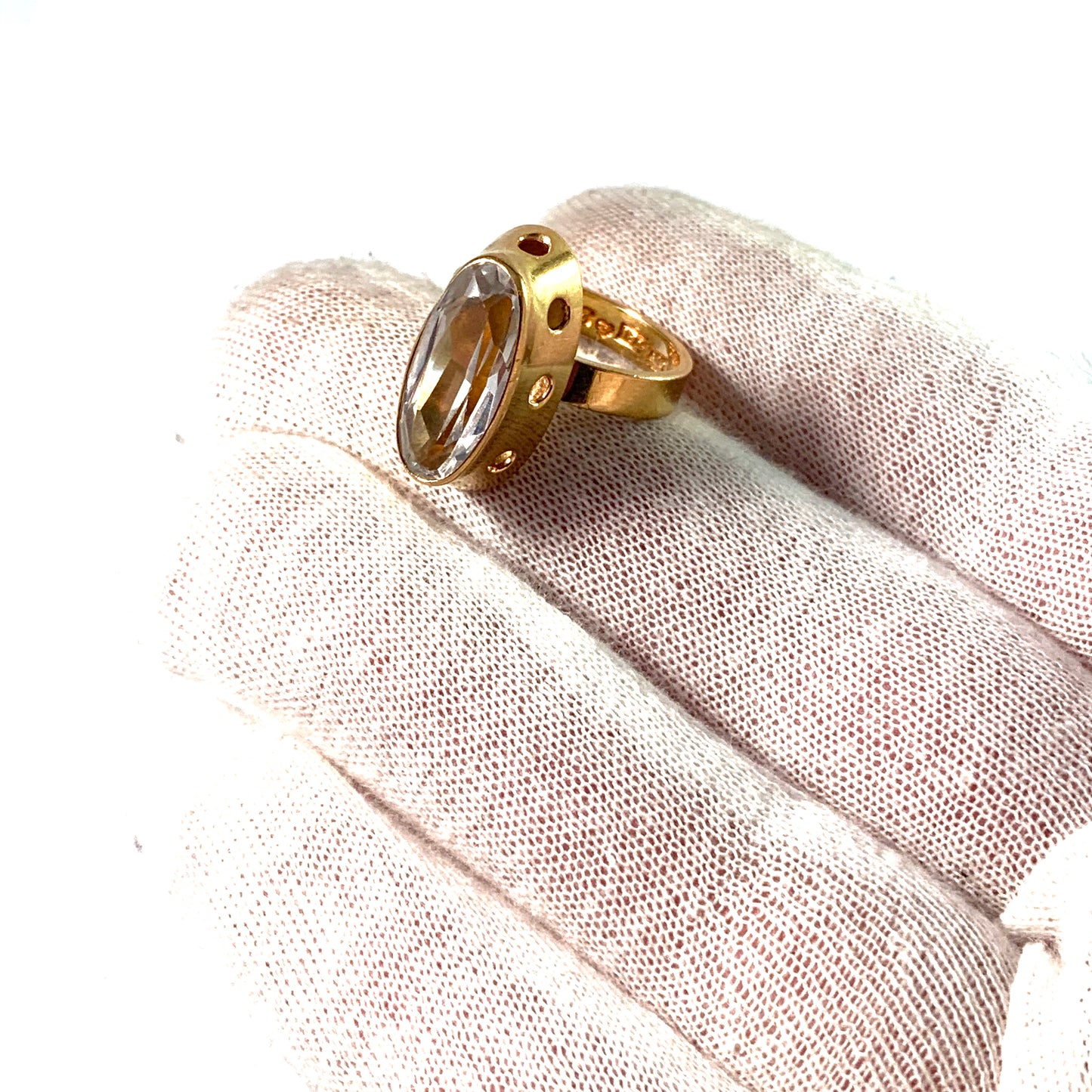 R Eriksson, Sweden 1975 Modernist 18k Gold Rock Crystal Ring.