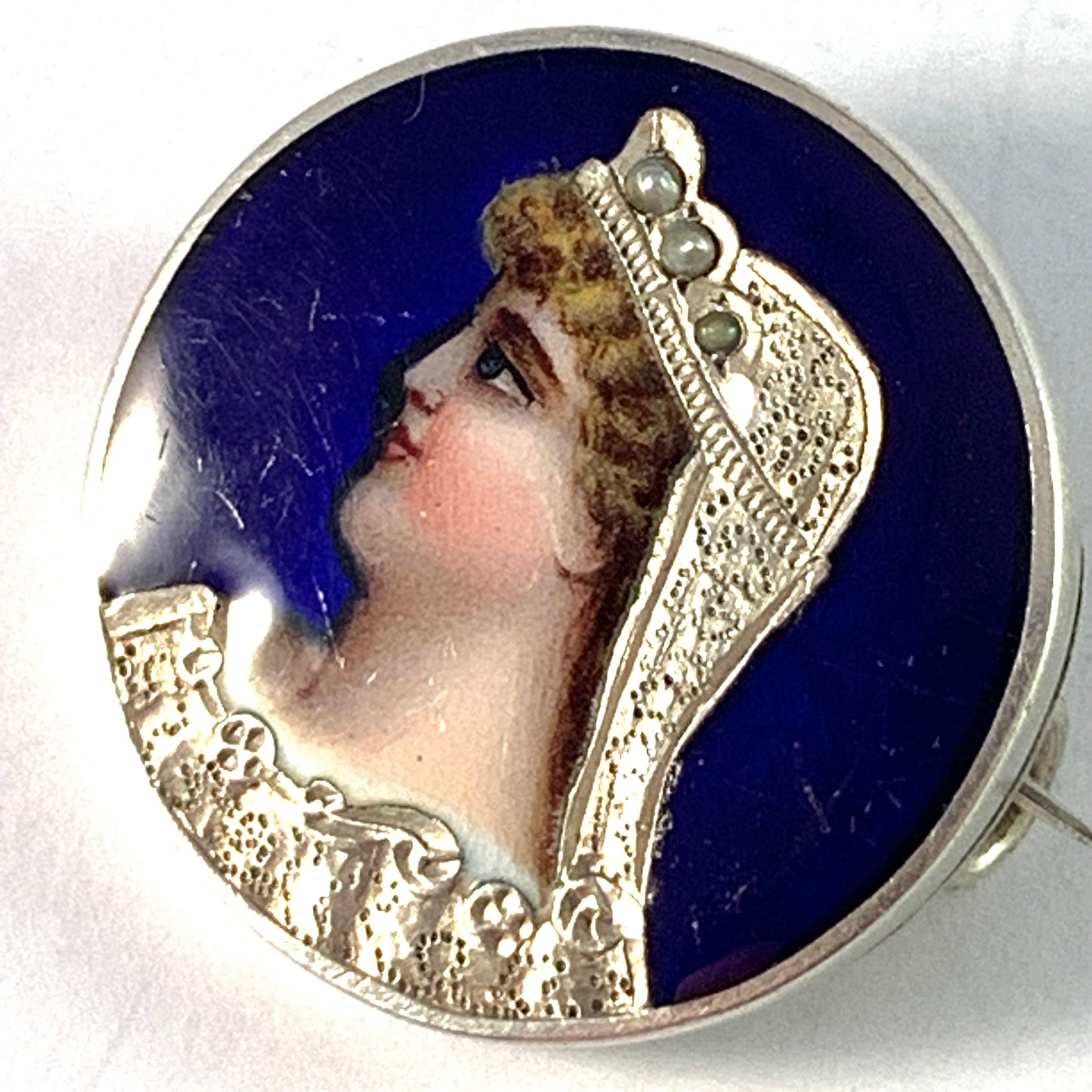 Germany, Antique Victorian 800 Silver Enamel Seed Pearl Brooch Pin. Geschützt