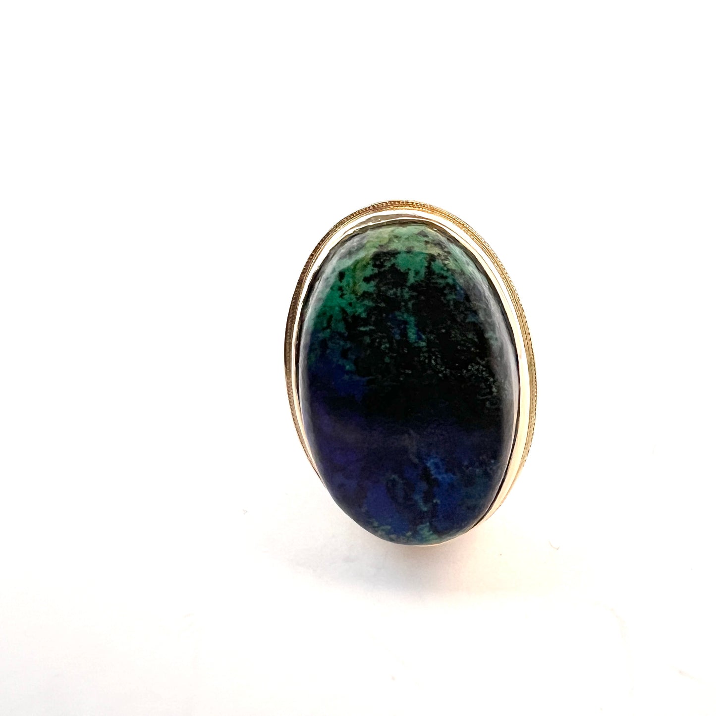 Erik Wahlbeck, Sweden 1977. Bold Vintage 18k Gold Azurite Ring. 10.6gram