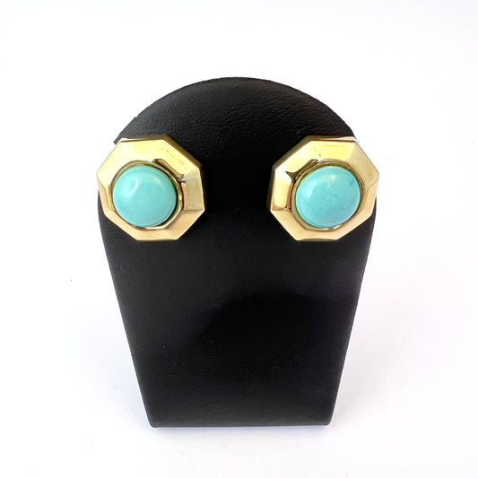 De Regibus, Italy. Vintage 18k Gold Turquoise Large Earrings