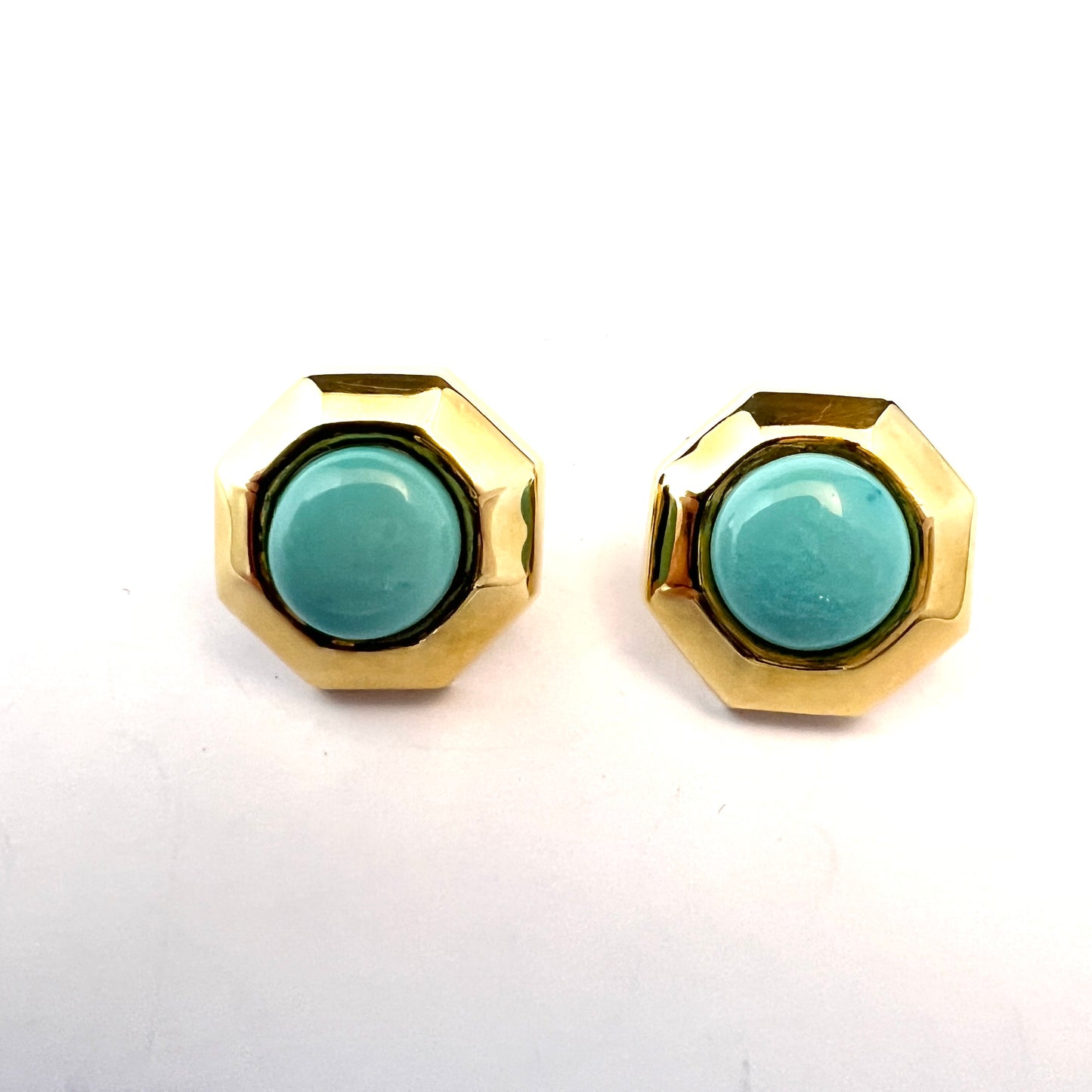 De Regibus, Italy. Vintage 18k Gold Turquoise Large Earrings