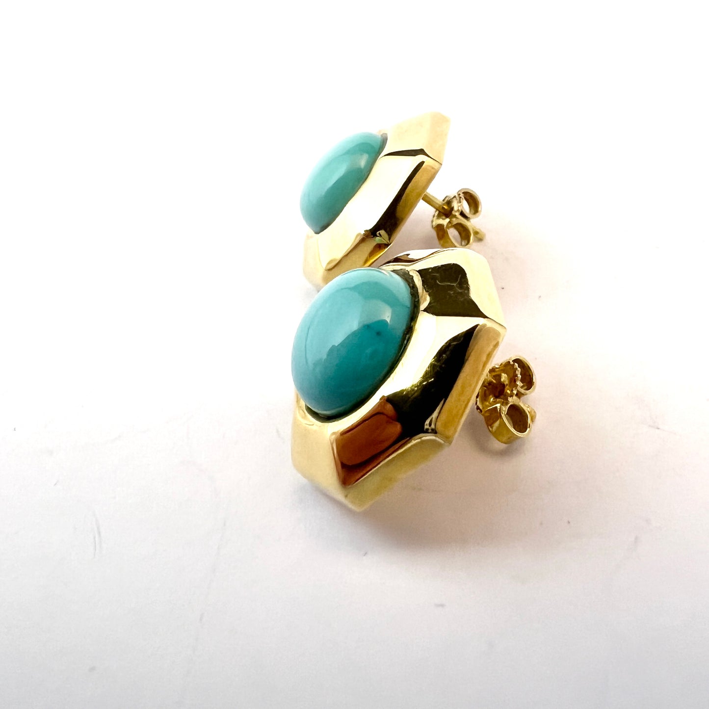 De Regibus, Italy. Vintage 18k Gold Turquoise Large Earrings