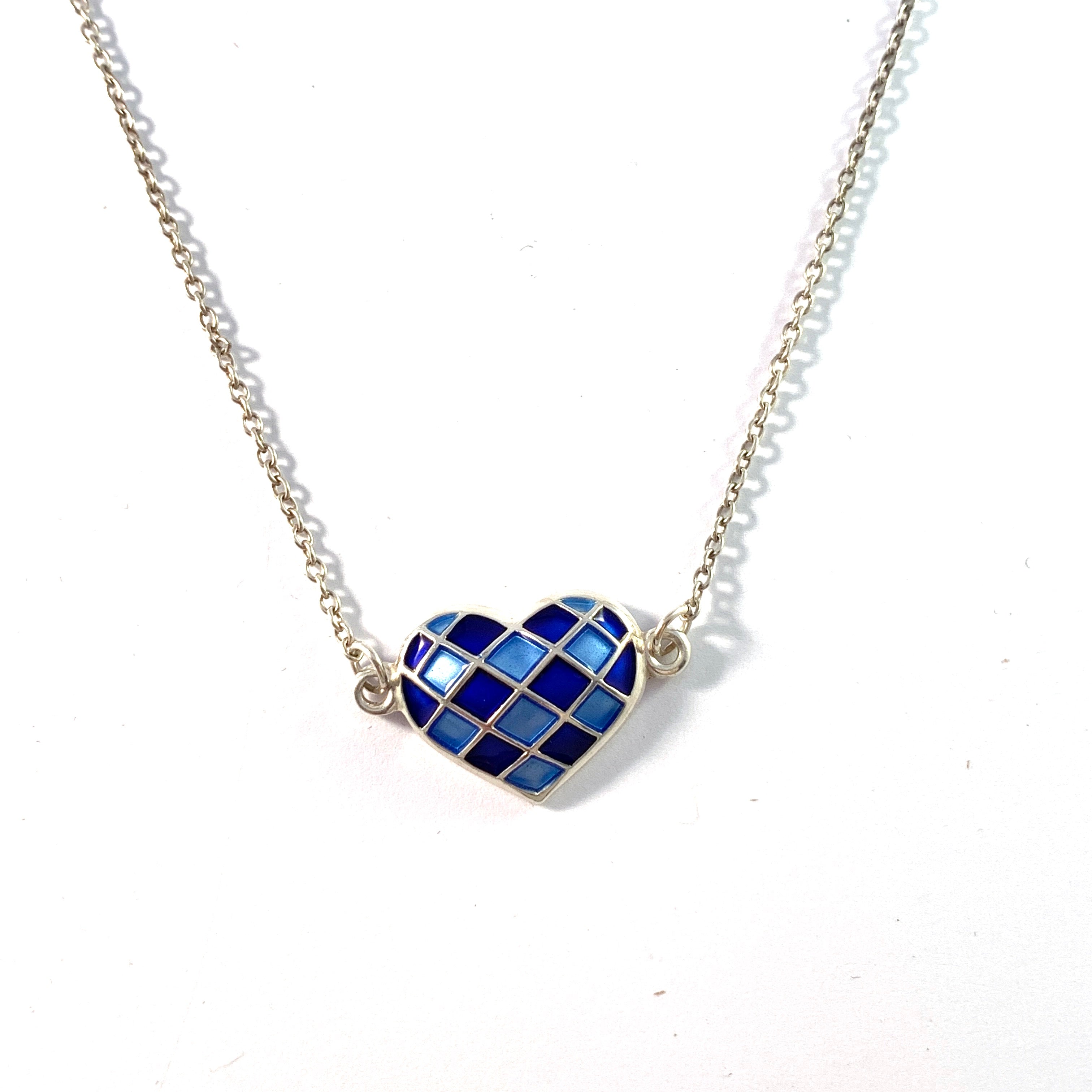 David-Andersen, Norway. Vintage Sterling Silver Blue Enamel Heart