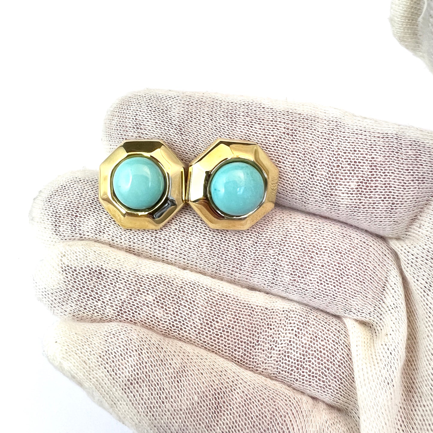 De Regibus, Italy. Vintage 18k Gold Turquoise Large Earrings