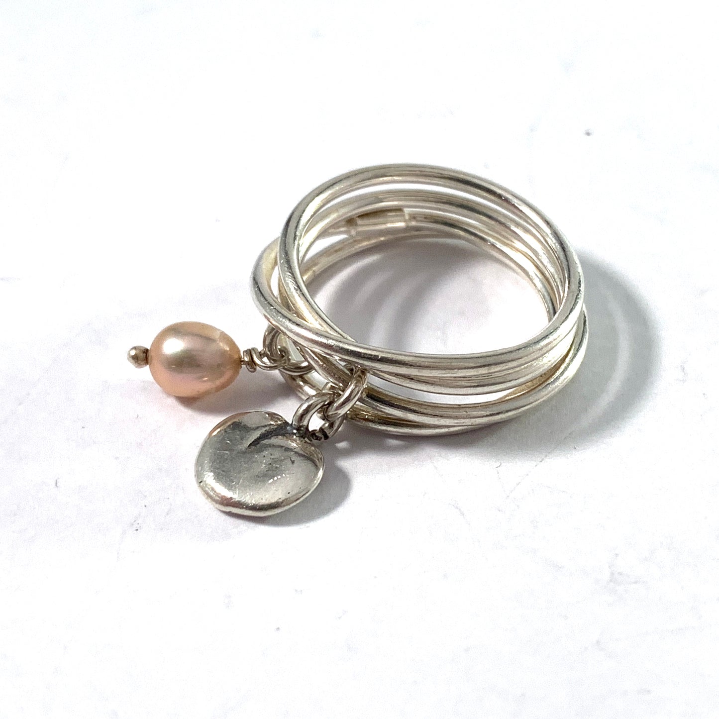 Kalevala Koru, Finland Vintage Sterling Silver Cultured Pearl Ring. Design: Twinflower